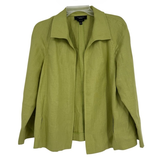 Talbots Jacket Womens Size M Pure Irish Linen Blazer Open Front Green Pockets - Picture 1 of 9